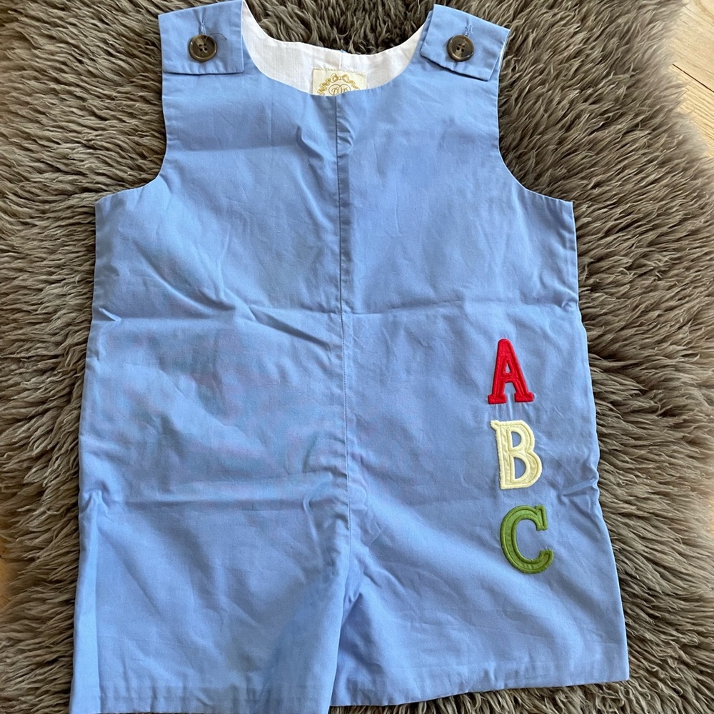 Beaufort Bonnet Company Blue Kids Shortall with ABC Embroidery
